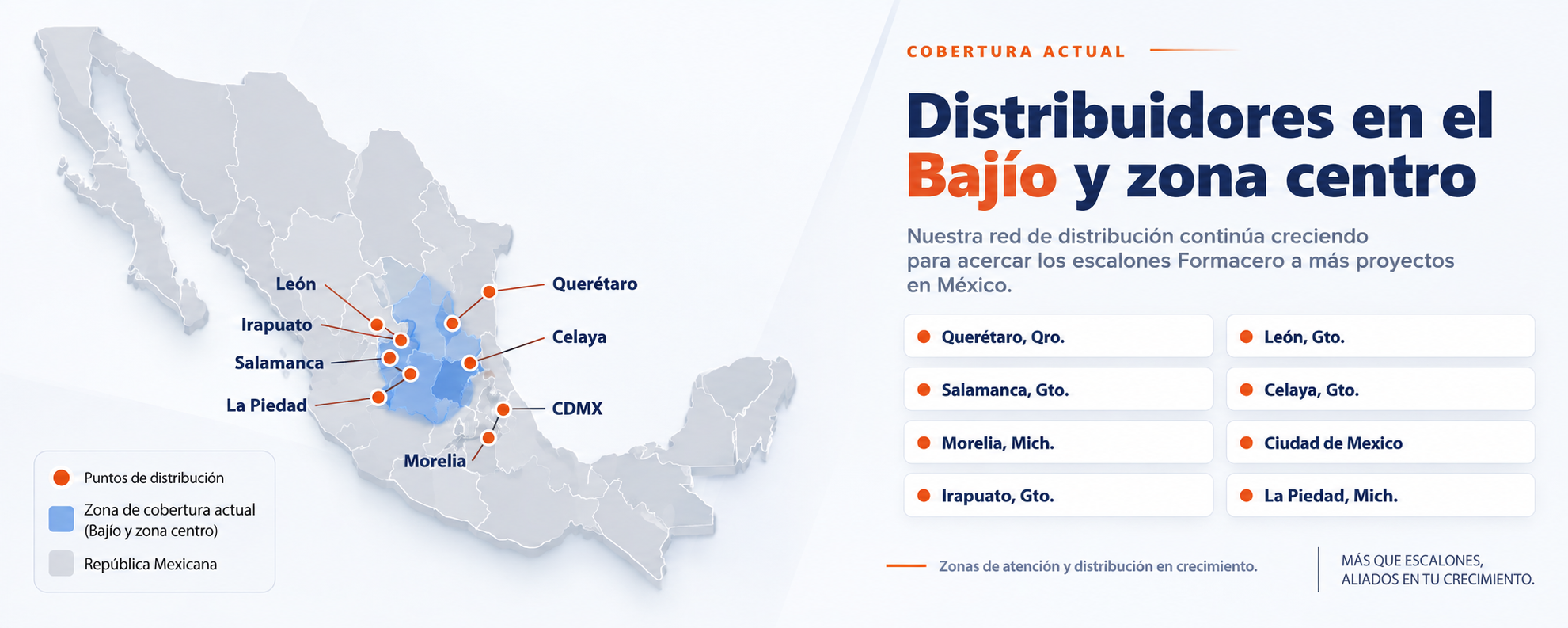 Mapa de distribuidores Formacero en el Bajio y zona centro